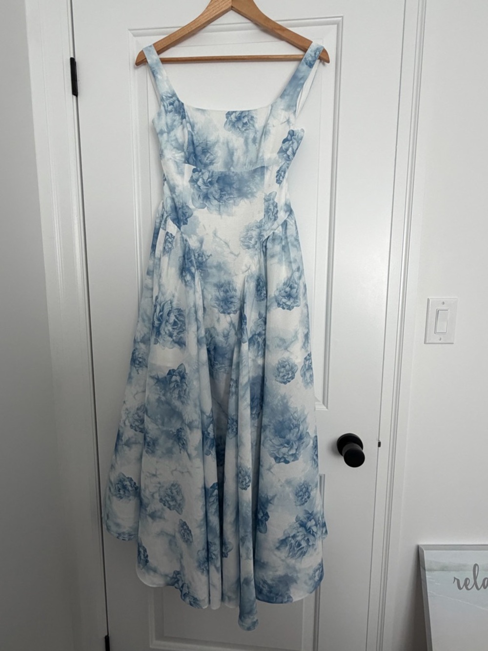 White and Light Blue Floral Fit and Flare Dress